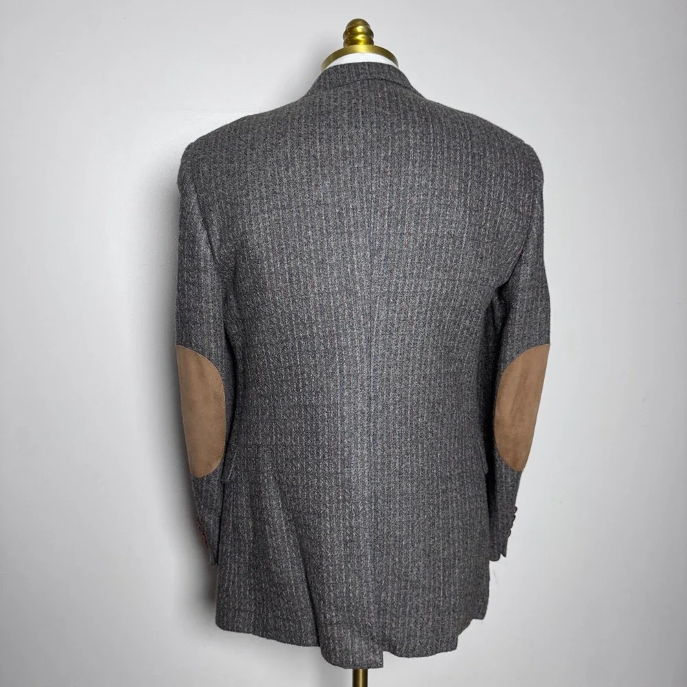 Austin Reed Sport Coat Mens 40R Gray Striped Wool Elbow Patches Blazer Vintage